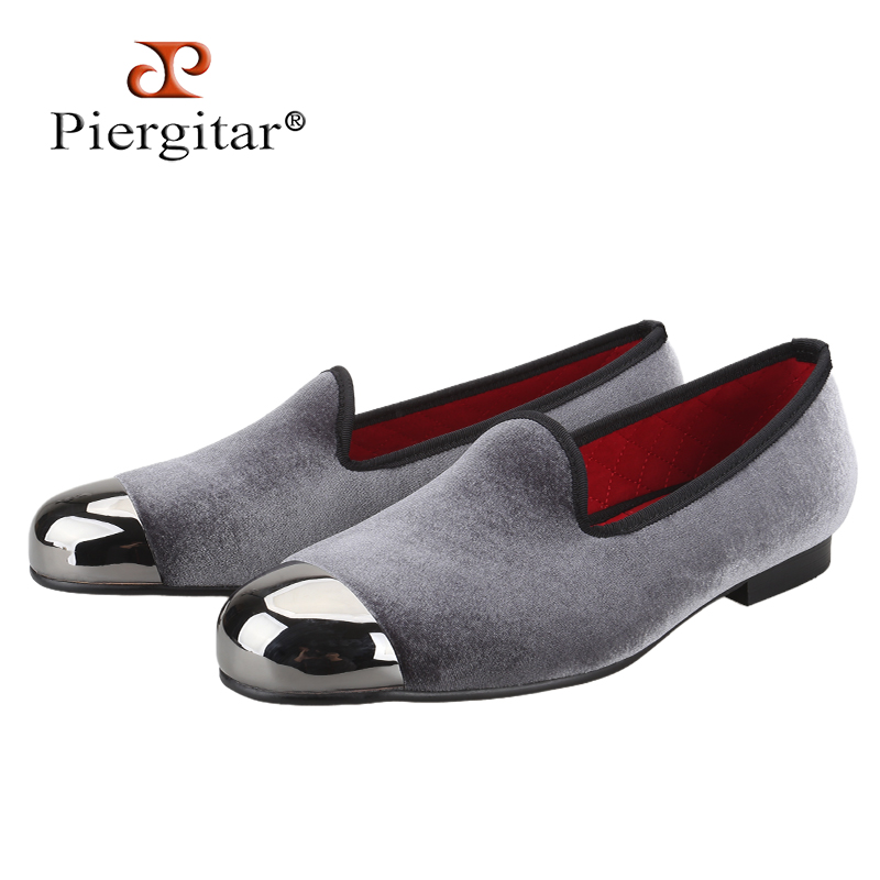 Men'S Formal Wear Slippers - Piergitar Gri Kadife Slip-On Loafer'lar Silah