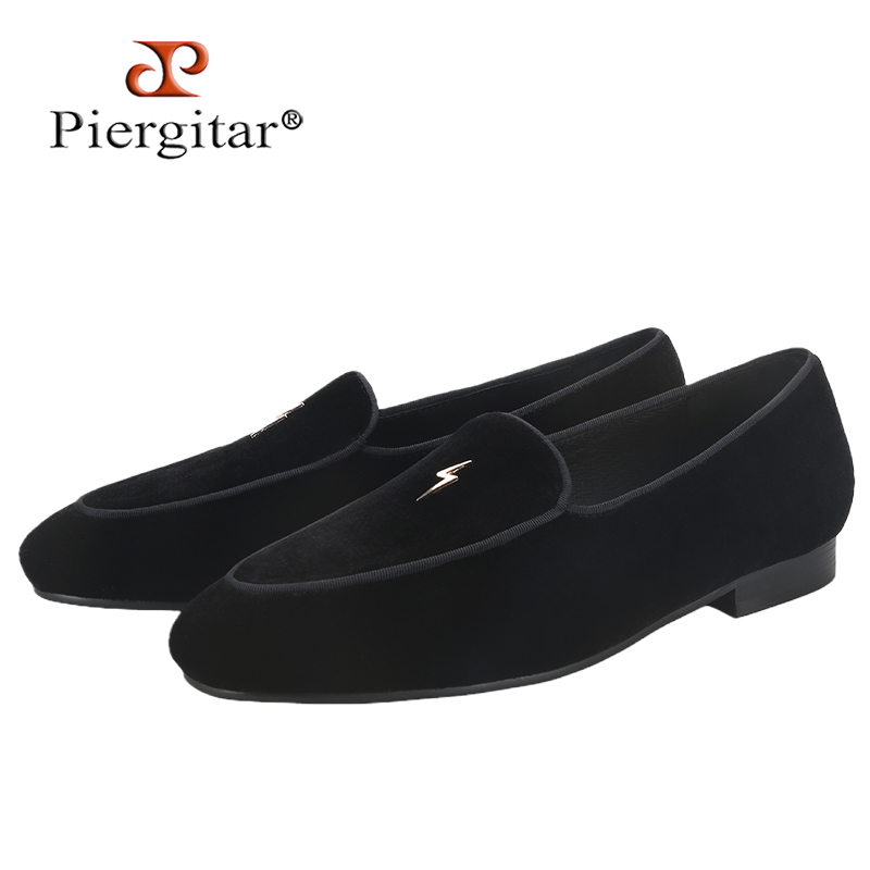 Men'S Formal Wear Slippers - Piergitar Siyah Renk Kadife Erkek Loafer'lar