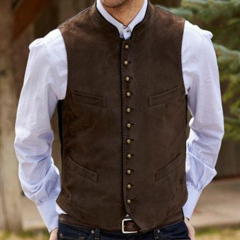 Men Formal Wear Vest - Erkekler Yelek Kahve Süet Kadife Tek