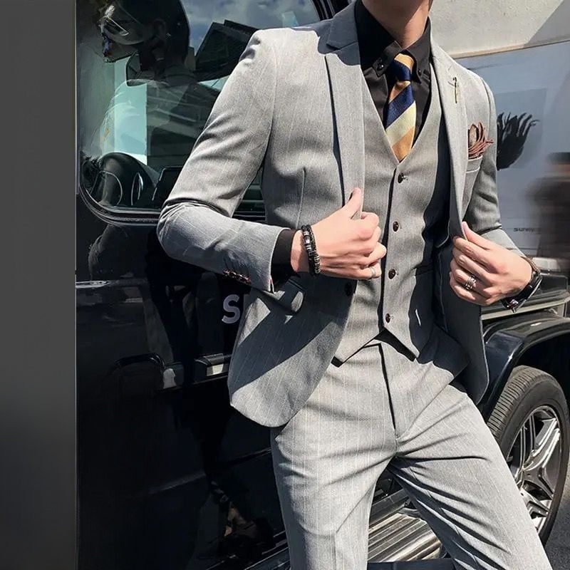 Men'S Urban Formal Wear - Dar Kesim Tişört Takım Elbise Düğün