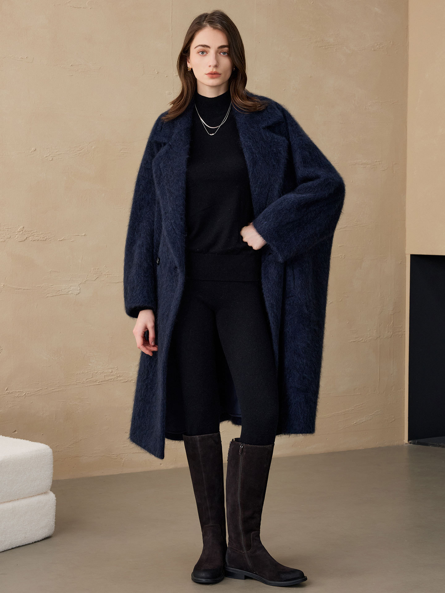 Wool Suit Jacket - Allingentle Kadın Blazer Yünlü Moda Uzun