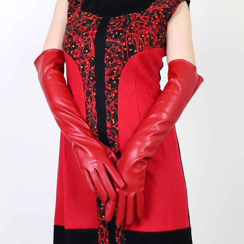 Formal Glove Leather - Kadın Podyum Modası Kırmızı PU Deri